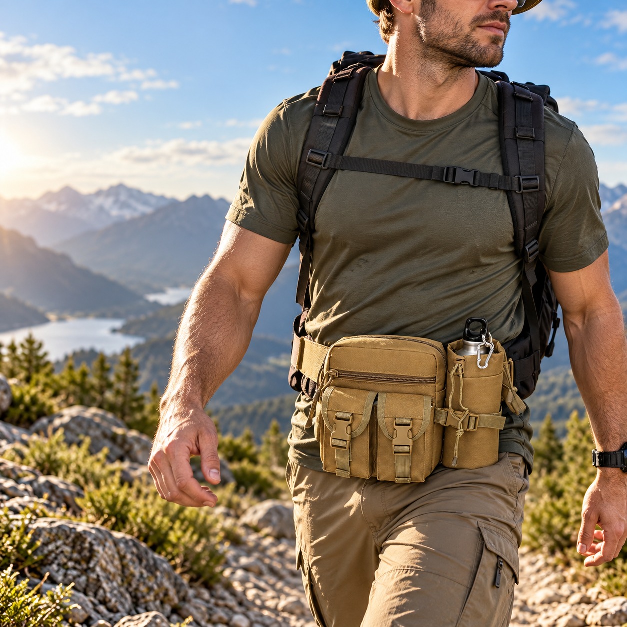 Outdoor Hunting Belt - Riñonera táctica multifuncional, impermeable, con bolsillo
